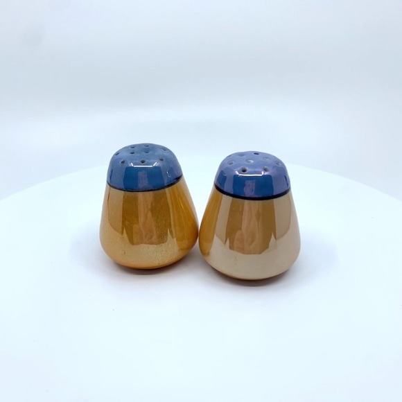 Vintage Lusterware Peach & Blue Ceramic Salt & Pepper Shakers * Made in Japan - Picture 11 of 12